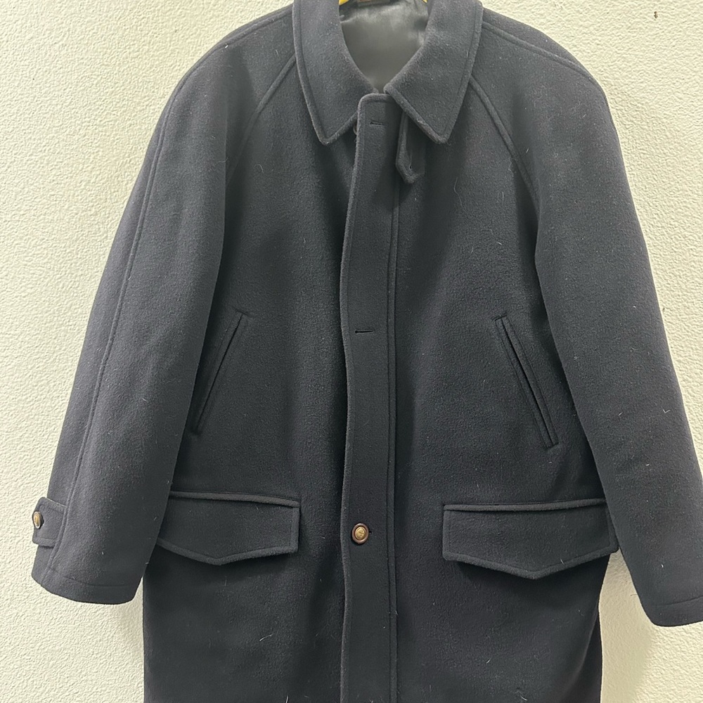 Battaglia Vintage Men's 42 Wool Cashmere Custom Italy Navy Blue Pea Coat Lined